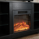 Close-up of the firebox and flame on the Electric Fireplace TV Stand, Glass Front, Modern Media Console Entertainment Center, Adjustable LED Flame for Living Rooms