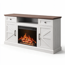 Farmhouse Fireplace TV Stand for TVs up to 70 Inch, Entertainment Center with 23 Inch Electric Fireplace, Drawers & Storage, Antique White