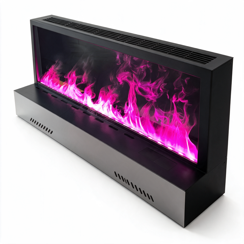 3D Water Vapor Electric Fireplace with Colorful LED Flame Effect, Flameless Mist Insert for Living Room & TV Wall