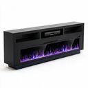 65 Inch TV Stand with Electric Fireplace, Black LED Entertainment Center with Storage Cabinet