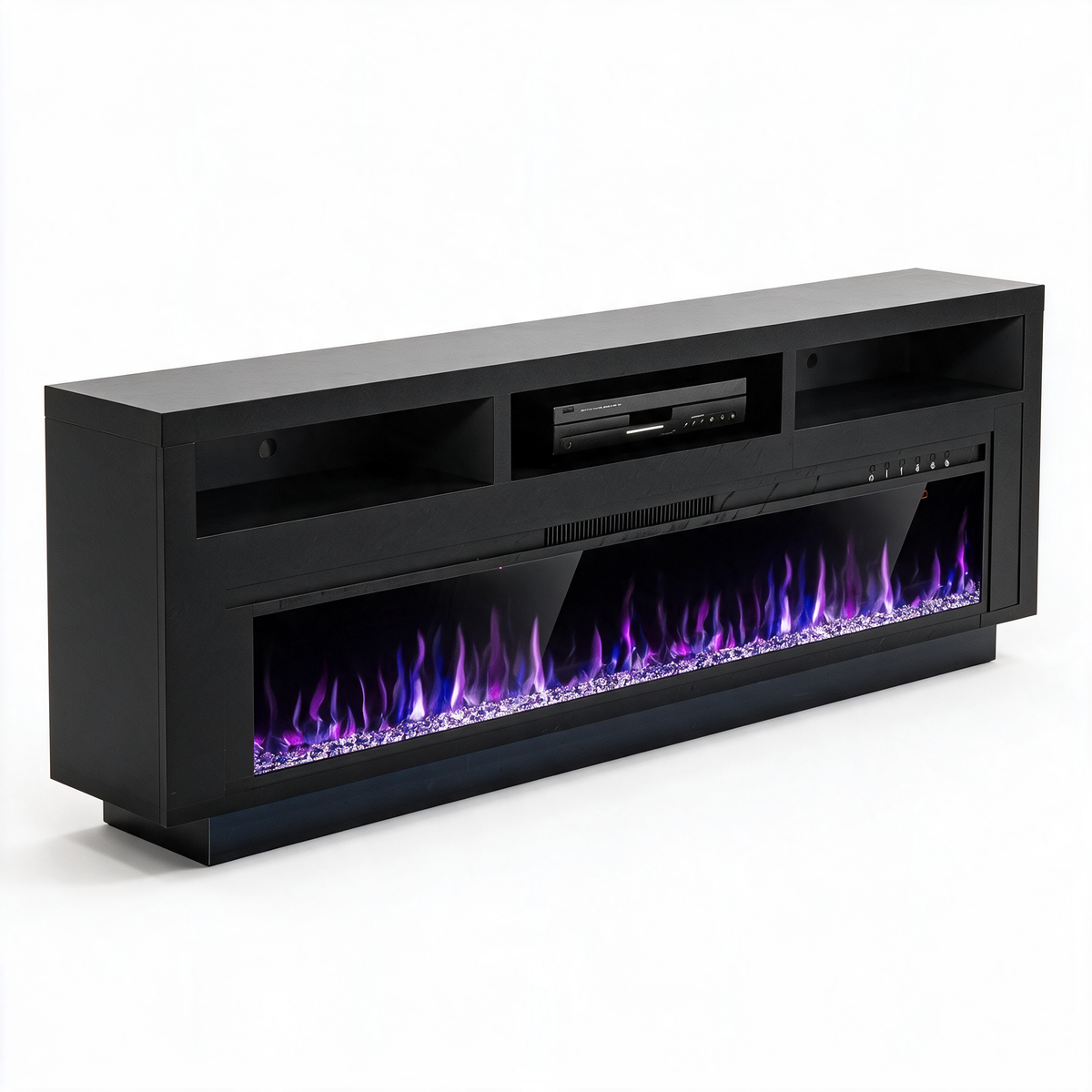 65 Inch TV Stand with Electric Fireplace, Black LED Entertainment Center with Storage Cabinet