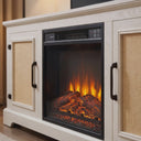 Electric Fireplace TV Stand with Rattan Cabinet Doors - product video